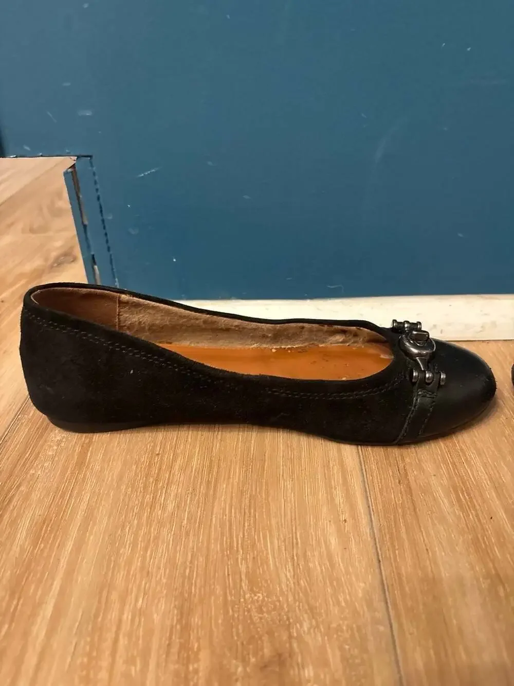 Coach Black Suede and Leather Cap Toe Ballet Flats